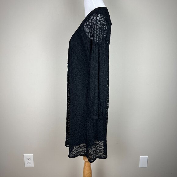 Patterson J Kincaid Dress Women Small Black Lace Floral Lined Long Sleeve V-Neck - Picture 9 of 14